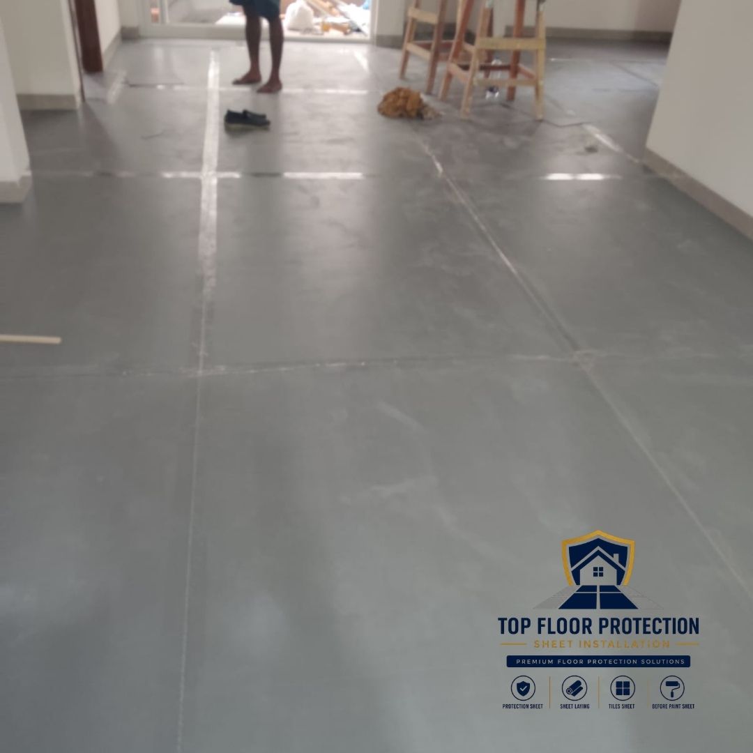 Hallmark Hampton Pinnacle, Kardanur — floor protection sheet installation in progress